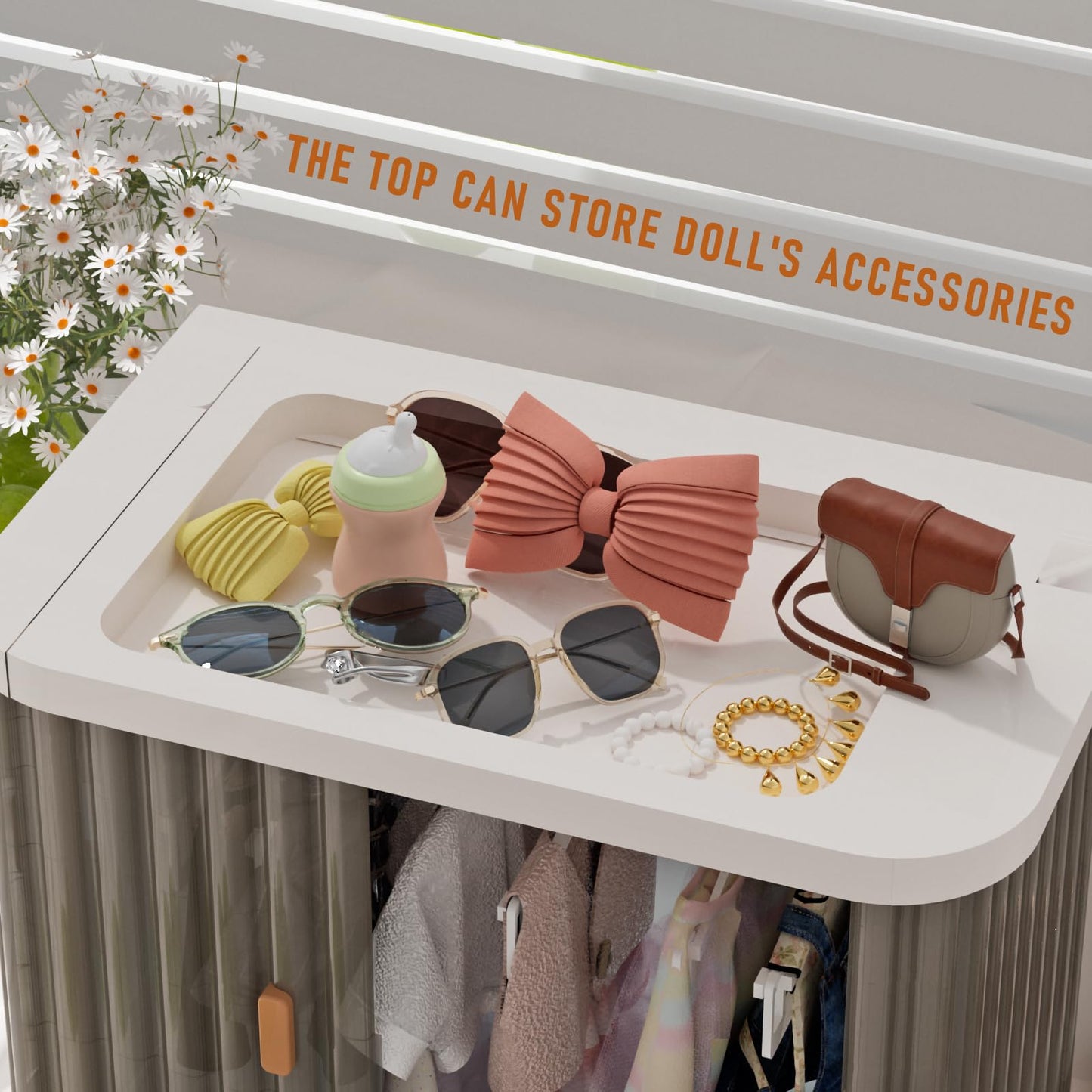 Creproly Doll Wardrobe Storage Box – Foldable Closet with 10 Hangers for 15/17 cm Dolls