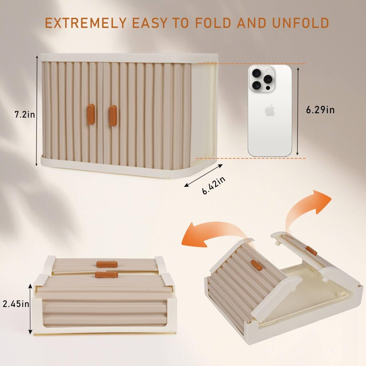 Creproly Doll Wardrobe Storage Box – Foldable Closet with 10 Hangers & Rod (15/17 cm dolls) Pearl Grey