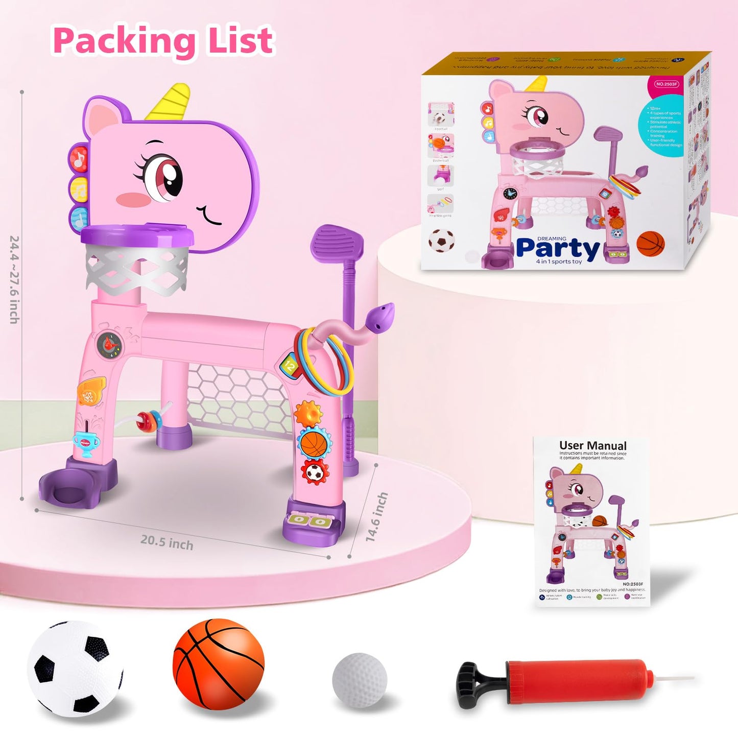 Cretargio Unicorn 5-in-1 Toddler Sports Center – 1-3 Year Old Toy