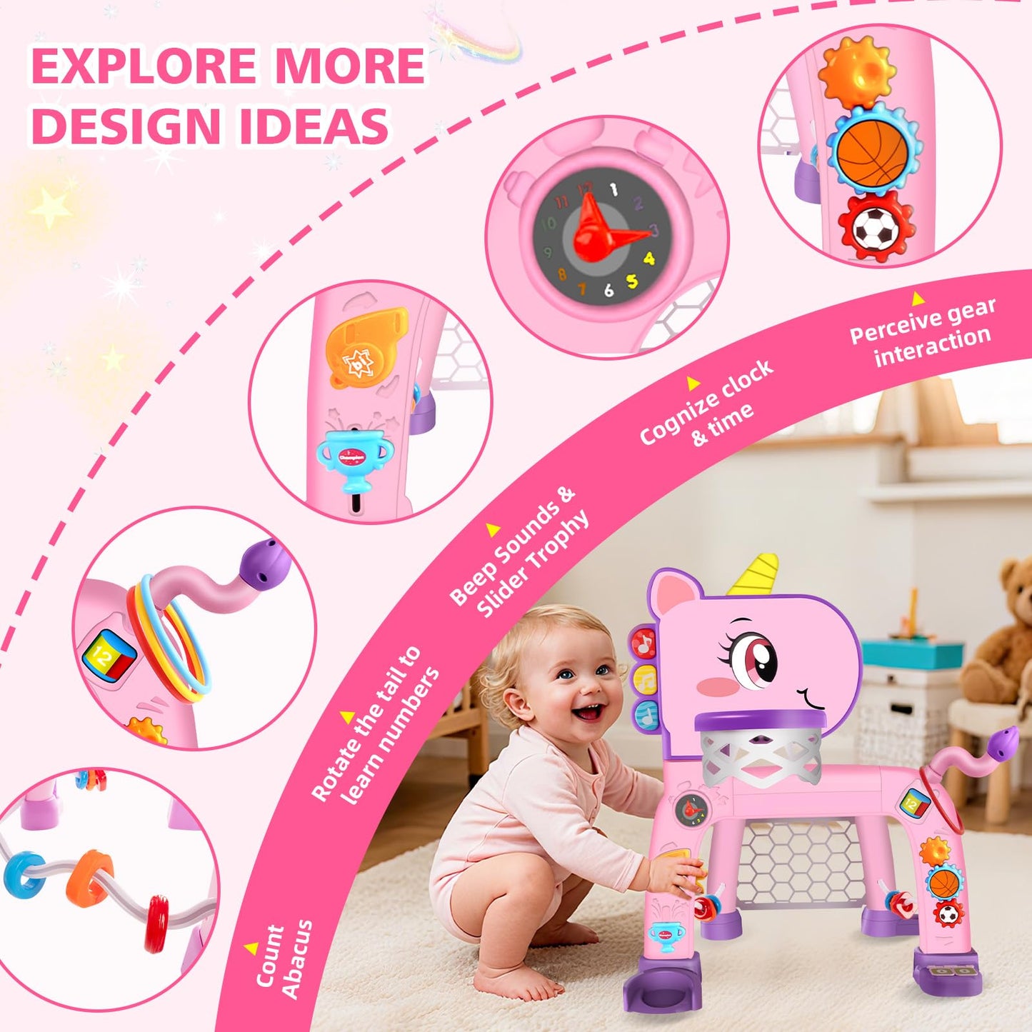 Cretargio Unicorn 5-in-1 Toddler Sports Center – 1-3 Year Old Toy