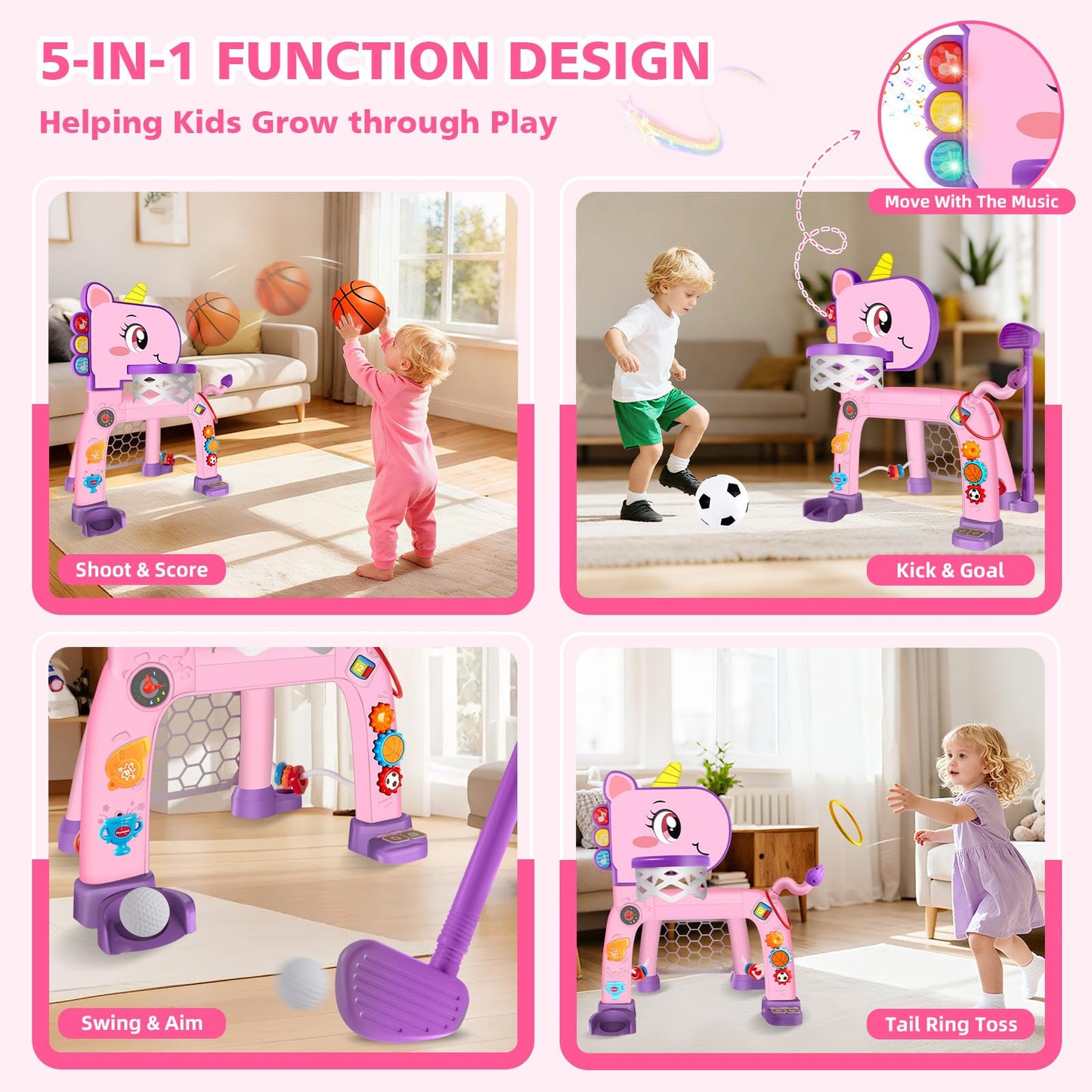 Cretargio Unicorn 5-in-1 Toddler Sports Center – 1-3 Year Old Toy