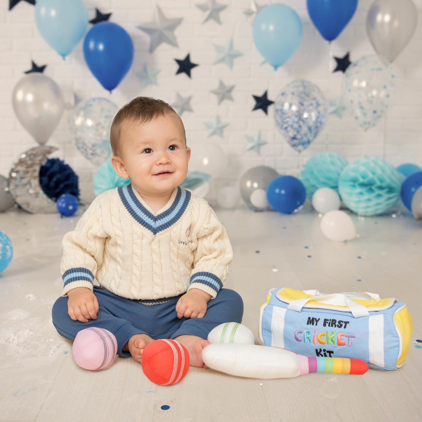 CRICBABY My First Cricket Kit — Soft Cotton Plush Toy with 3 Sensory Balls & Rainbow Bat | Gift for 0+ Months