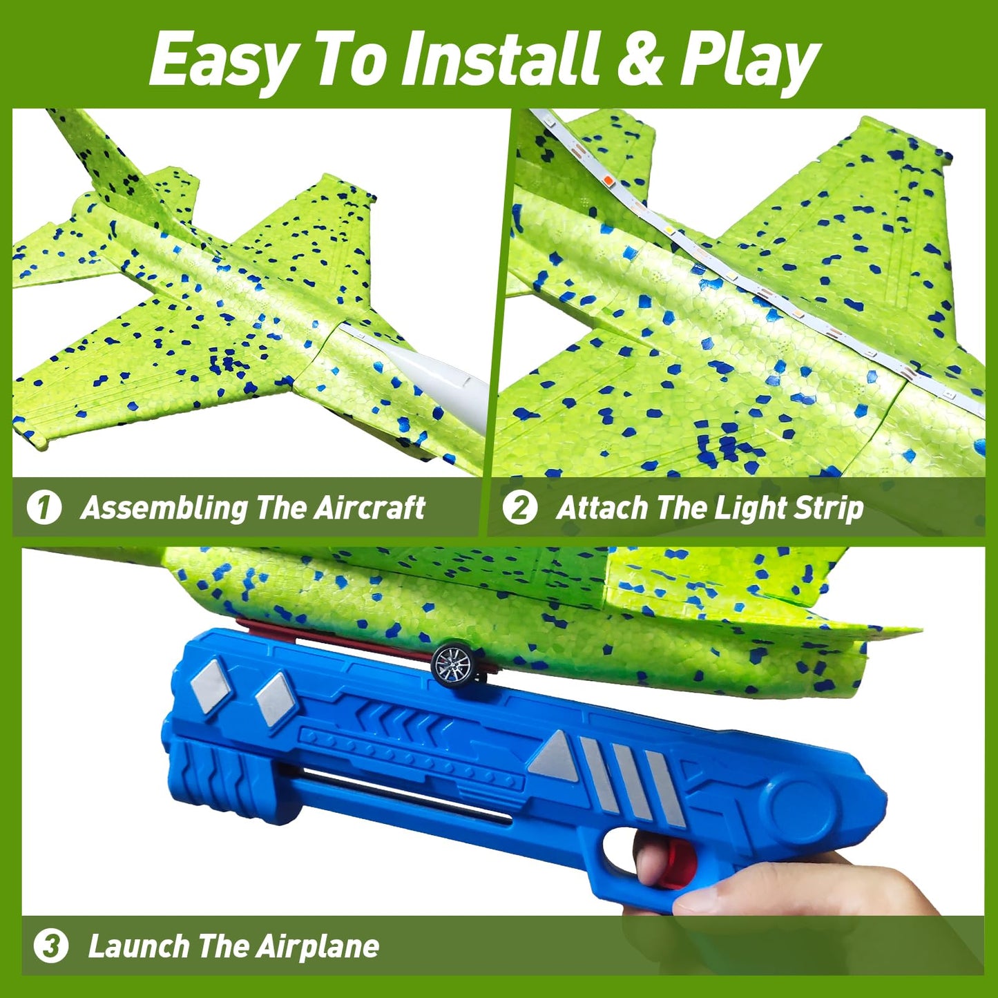 CRILARY 3 Pack LED Foam Airplane Launcher Toys - 13.2-inch F-15 Eagle & Glider Catapult Planes