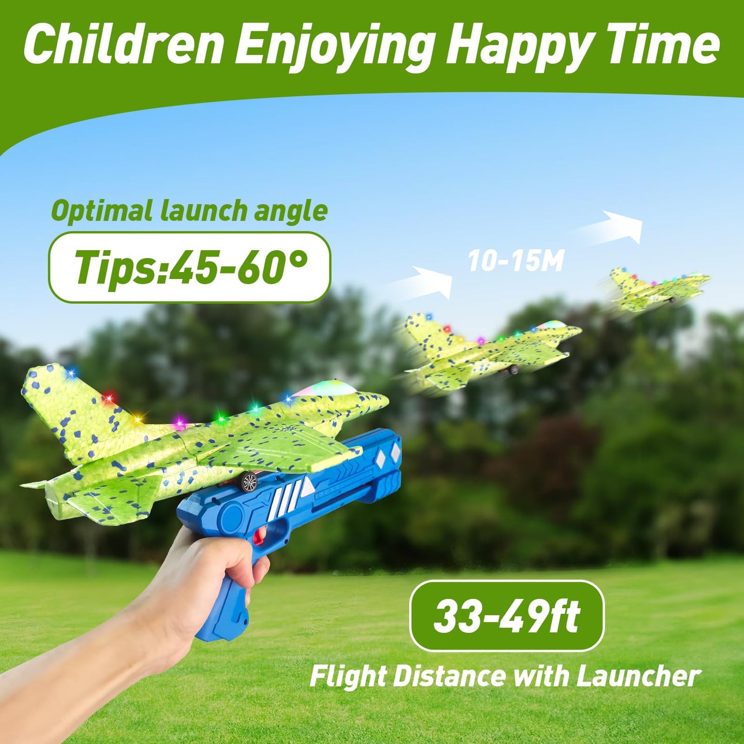 CRILARY 3 Pack LED Foam Airplane Launcher Toys - 13.2-inch F-15 Eagle & Glider Catapult Planes