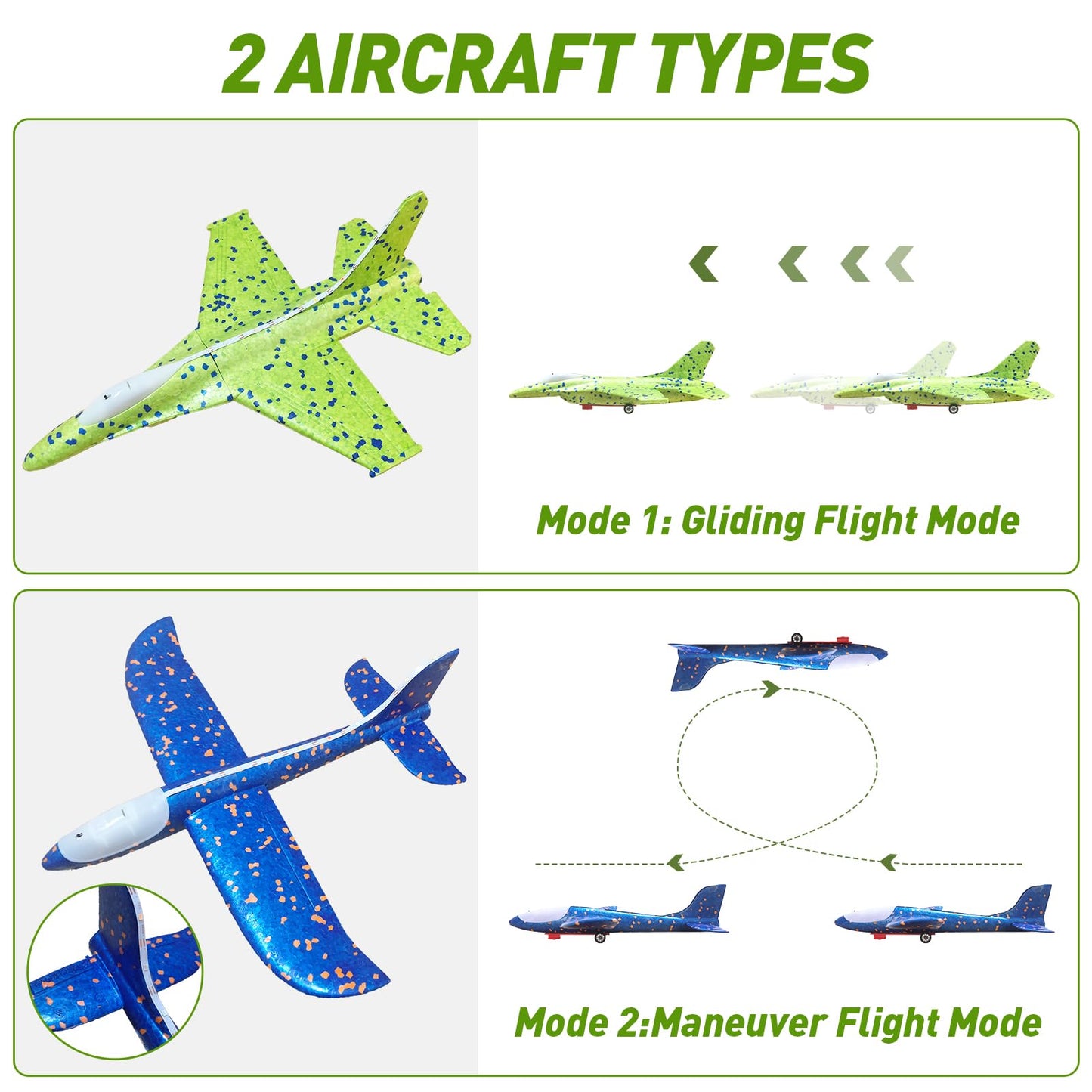 CRILARY 3 Pack LED Foam Airplane Launcher Toys - 13.2-inch F-15 Eagle & Glider Catapult Planes