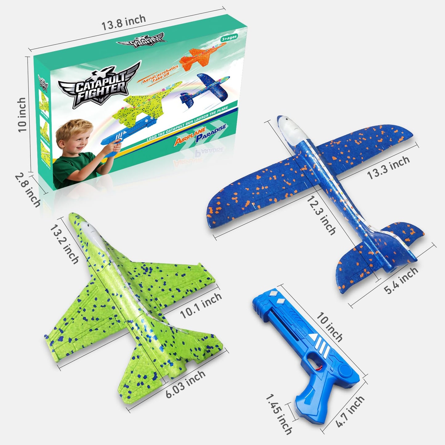 CRILARY 3 Pack LED Foam Airplane Launcher Toys - 13.2-inch F-15 Eagle & Glider Catapult Planes