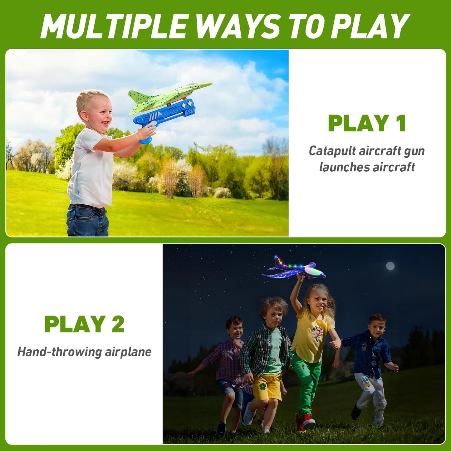CRILARY 3 Pack LED Foam Airplane Launcher Toys - 13.2-inch F-15 Eagle & Glider Catapult Planes