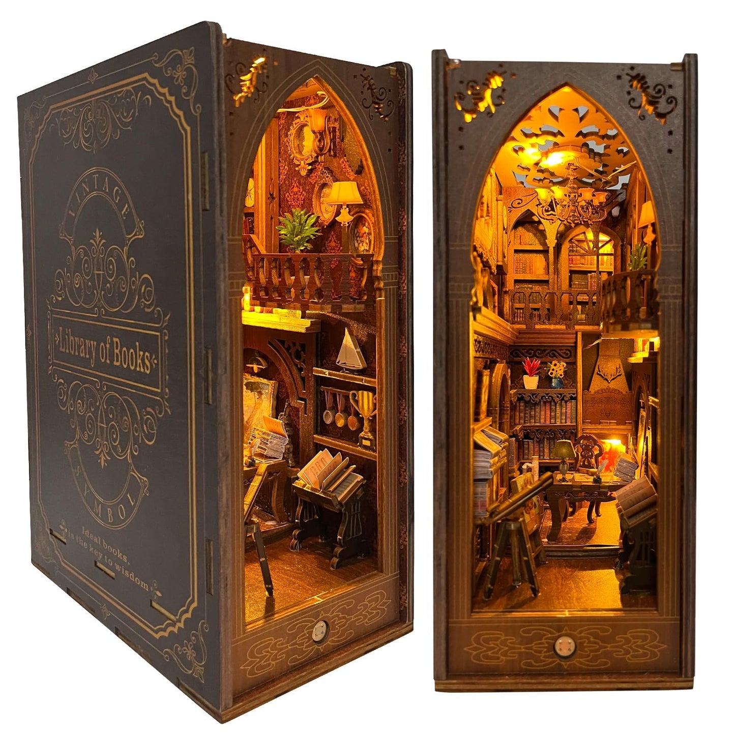 CRIOLPO Book Nook Kit – DIY Doll House Bookends with Sensor LED Light