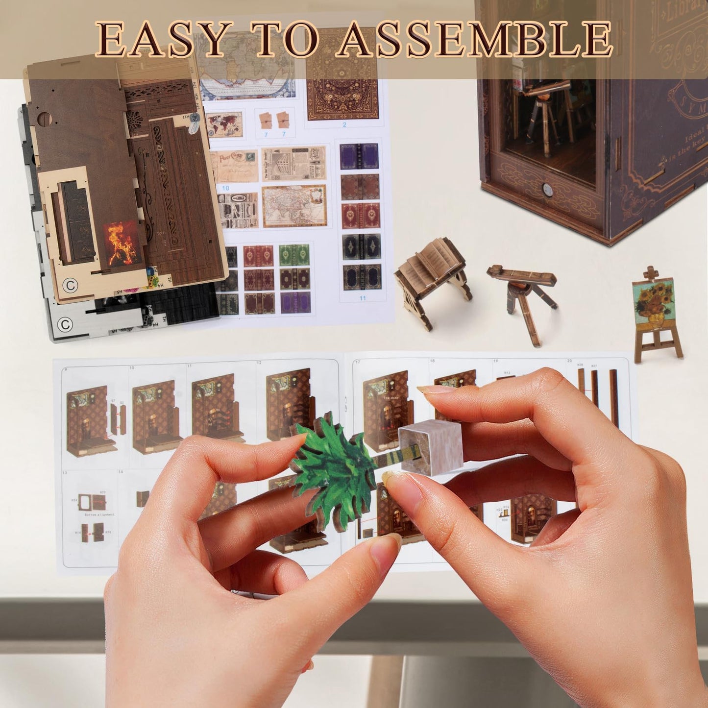 CRIOLPO Book Nook Kit – DIY Doll House Bookends with Sensor LED Light
