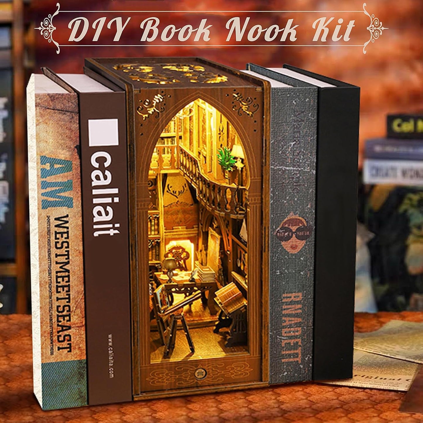 CRIOLPO Book Nook Kit – DIY Doll House Bookends with Sensor LED Light