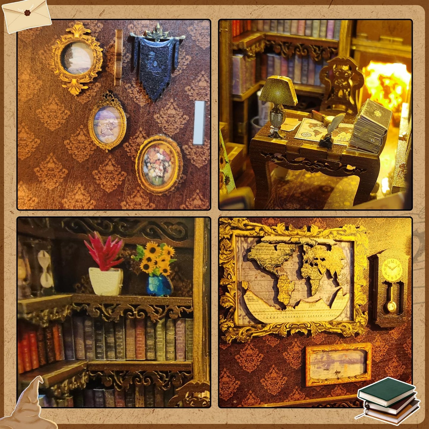 CRIOLPO Book Nook Kit – DIY Doll House Bookends with Sensor LED Light