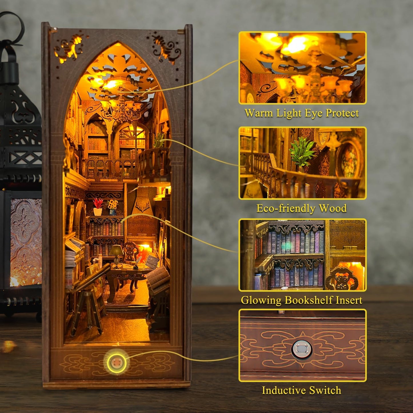 CRIOLPO Book Nook Kit – DIY Doll House Bookends with Sensor LED Light