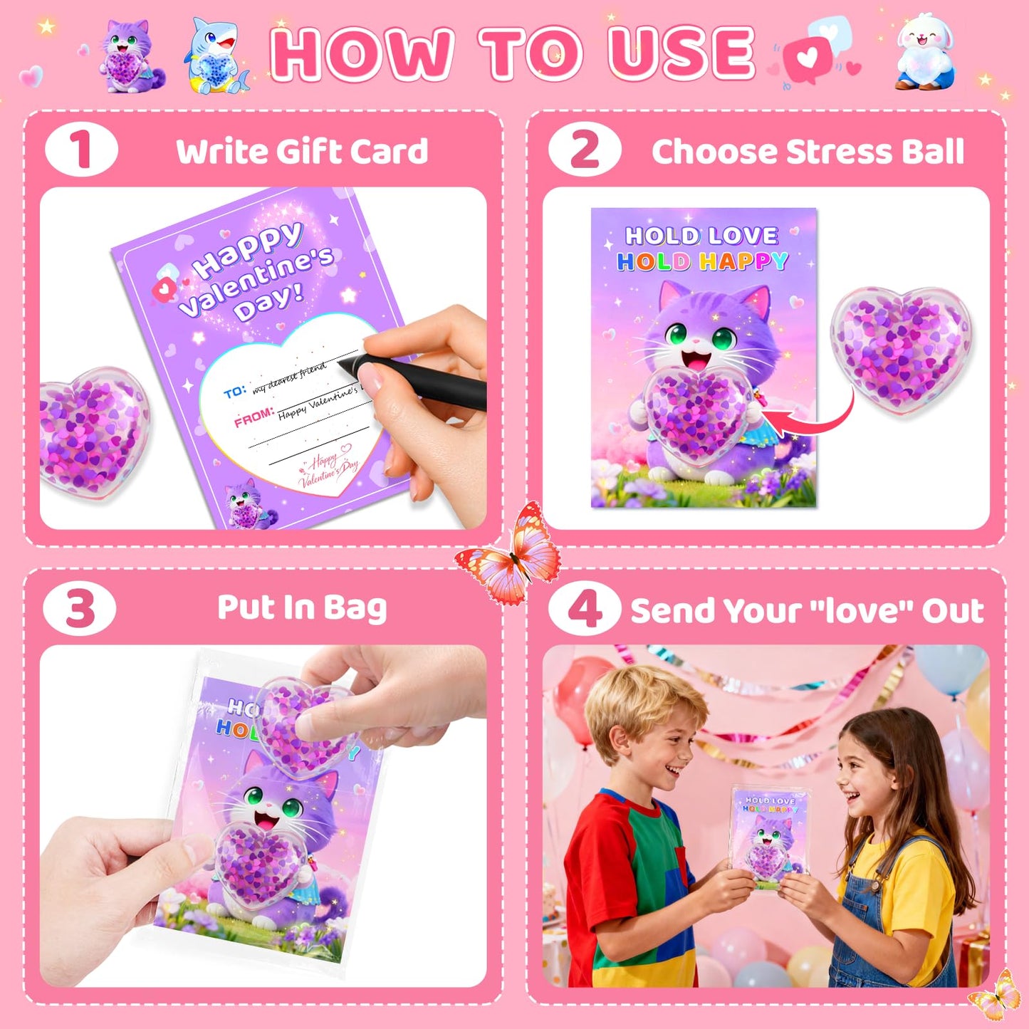 CRIOLPO Valentines Day Cards for Kids with Heart Stress Balls — Classroom Gift Set (24 Pack)