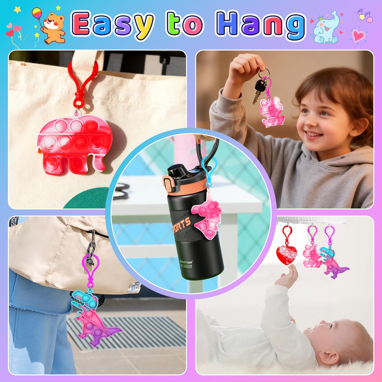 CRIOLPO Valentines Day Gifts for Kids – 24 Heart Pop Fidget Keychains & Cards