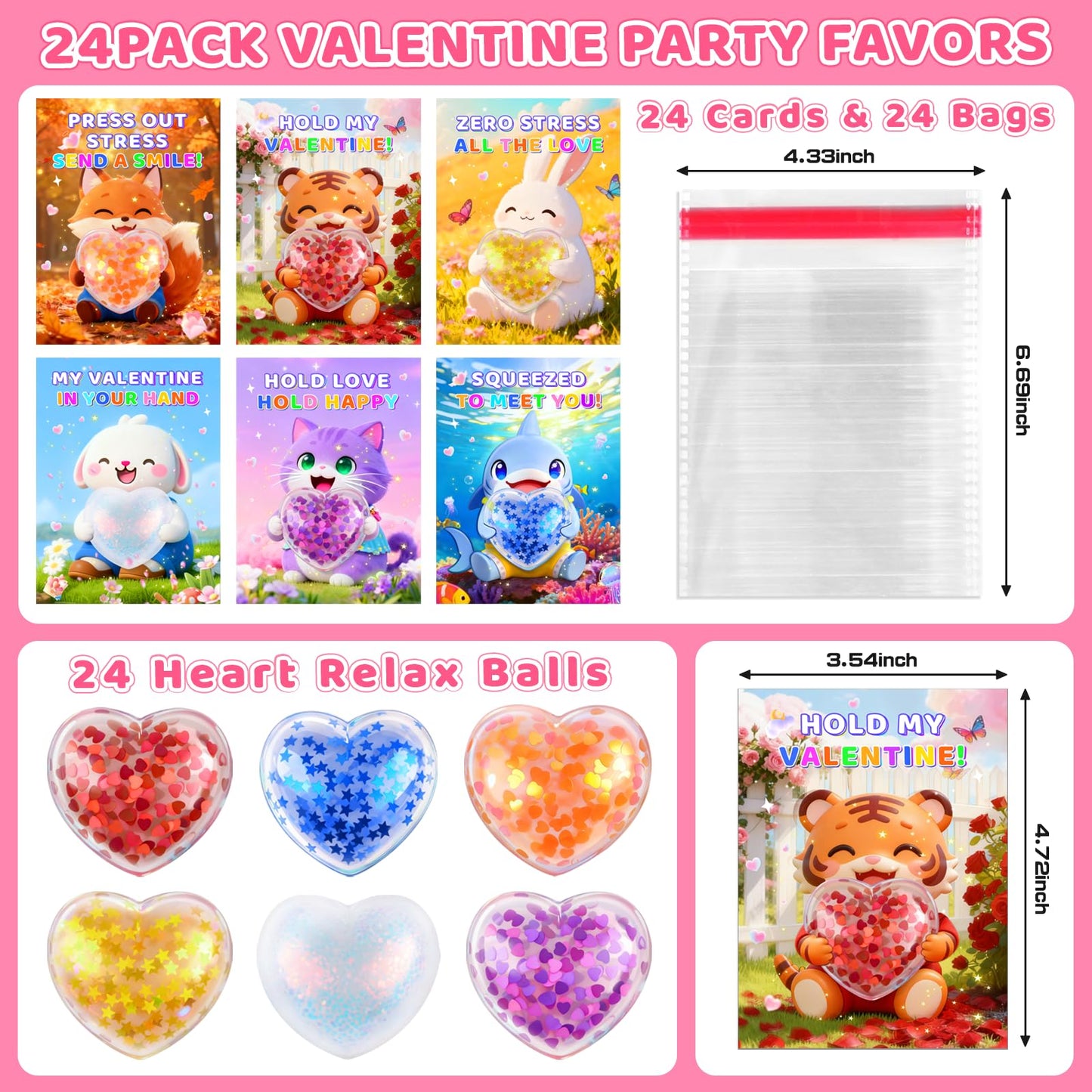 CRIOLPO Valentines Day Cards for Kids with Heart Stress Balls — Classroom Gift Set (24 Pack)