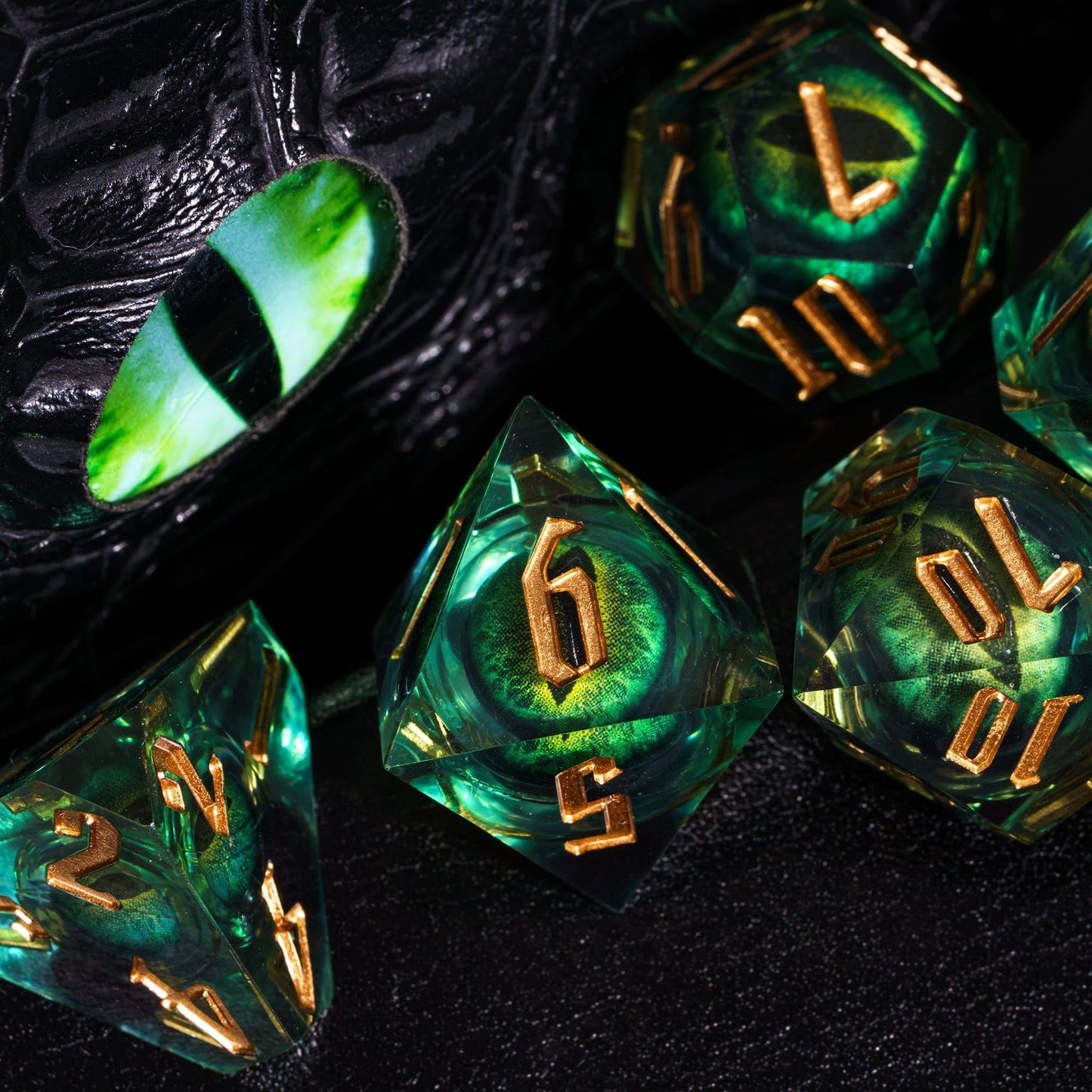 CRITALLIC 7-Piece Dragon Eye DND Dice Set – Sharp Edge, Gift Box