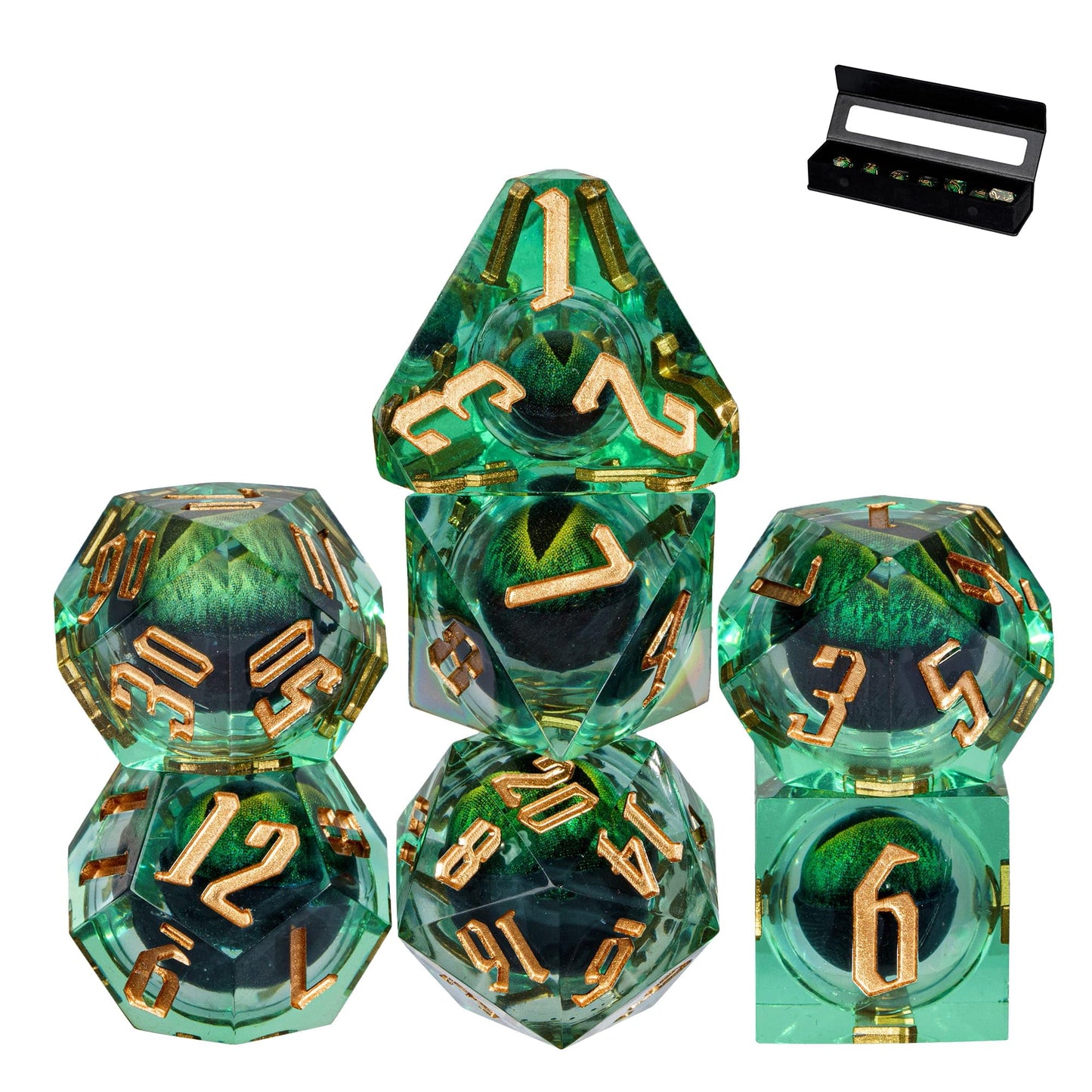 CRITALLIC 7-Piece Dragon Eye DND Dice Set – Sharp Edge, Gift Box