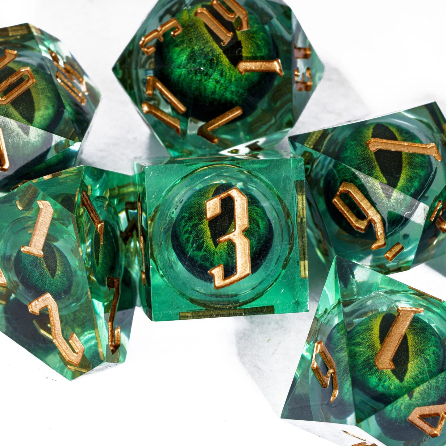 CRITALLIC 7-Piece Dragon Eye DND Dice Set – Sharp Edge, Gift Box