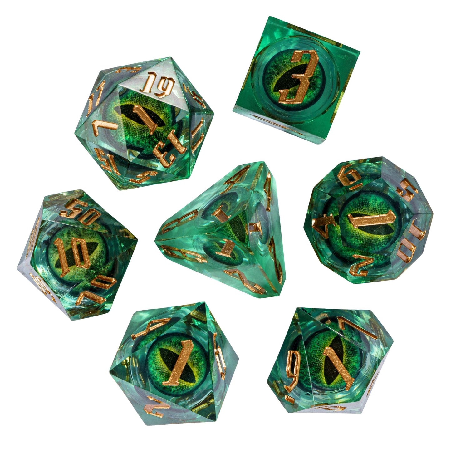 CRITALLIC 7-Piece Dragon Eye DND Dice Set – Sharp Edge, Gift Box