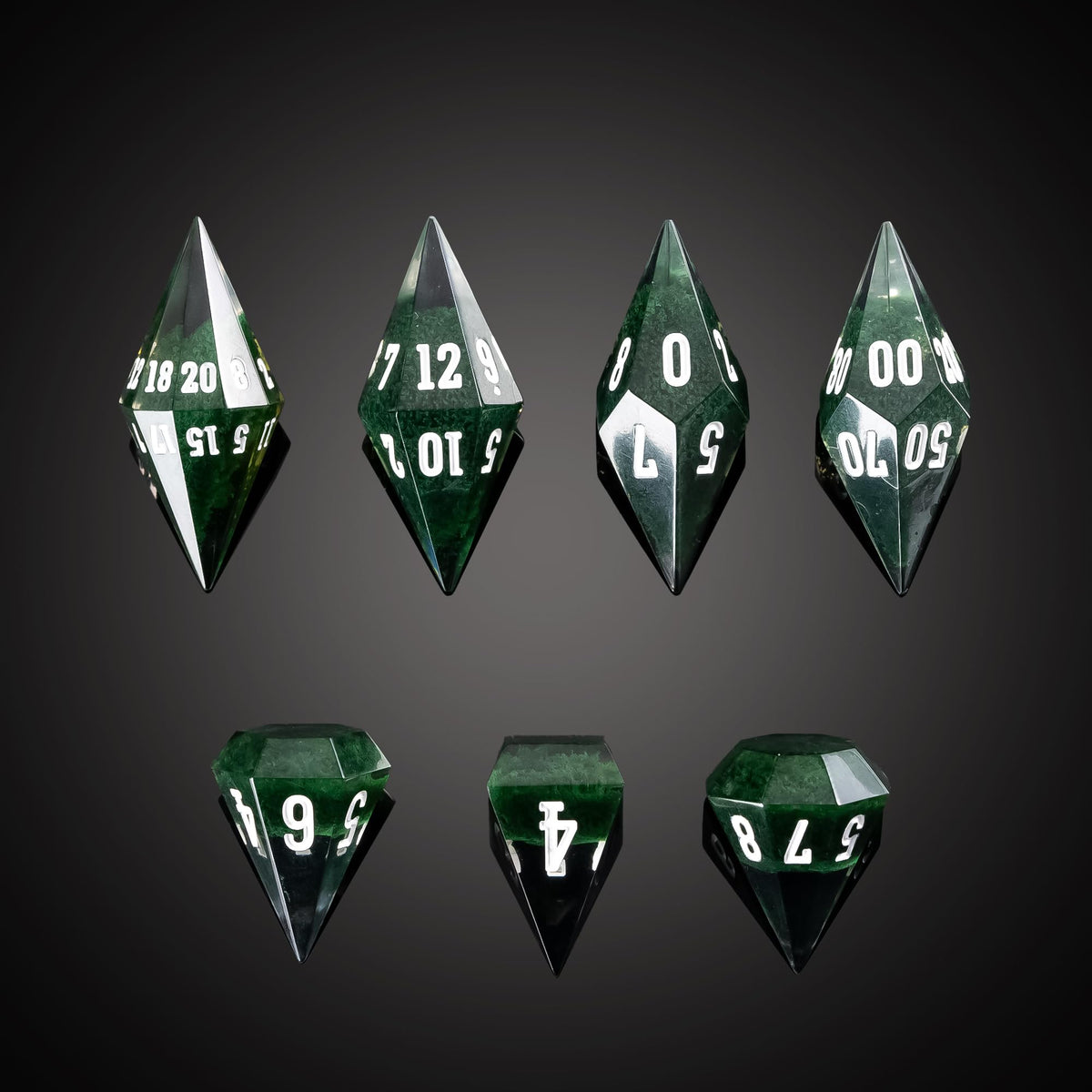 CRITALLIC 7PCS Diamond DND Dice Set – Ghost Green Transparent Edge