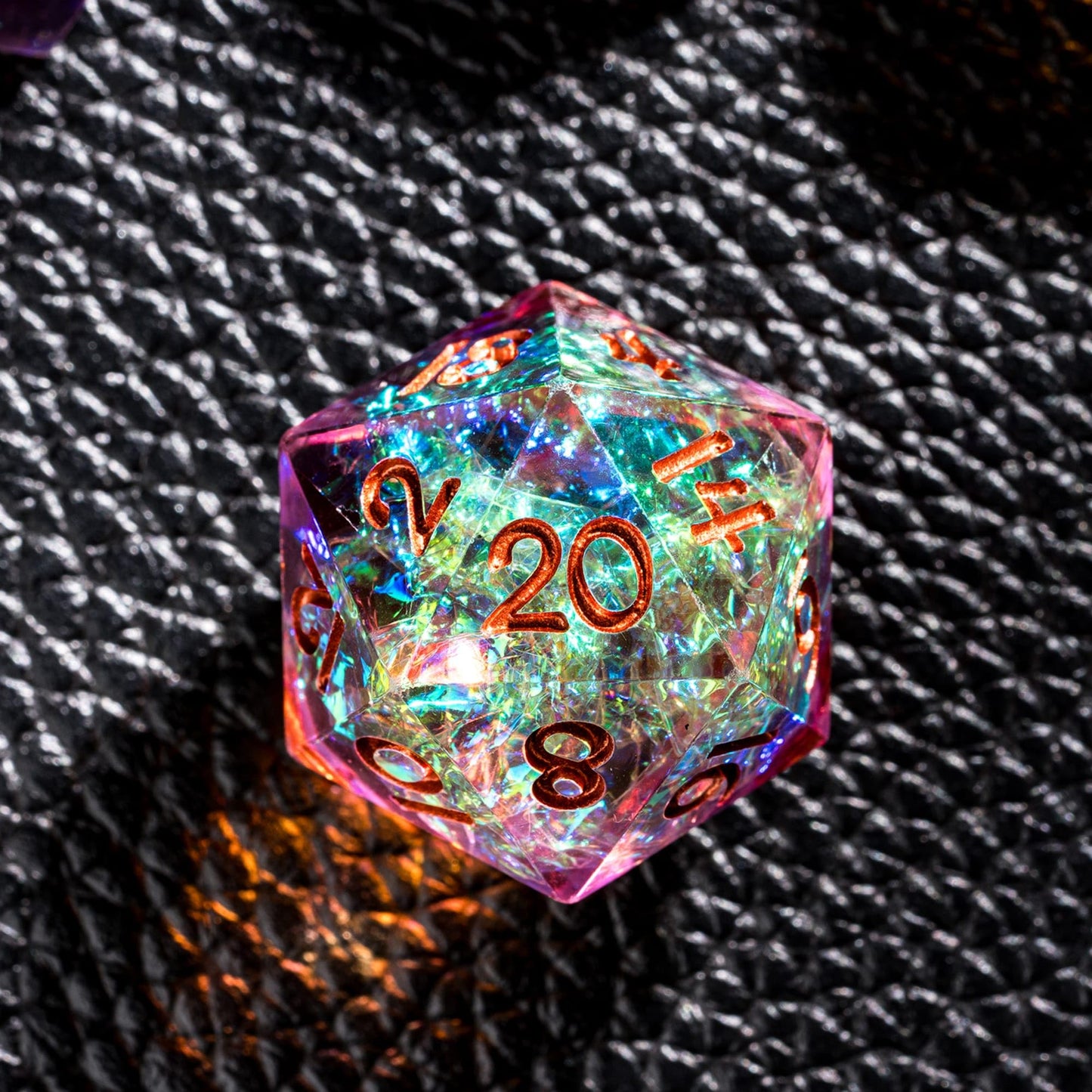 CRITALLIC 7PCS DND Dice Set – Transparent Sharp Edge Polyhedral Dice (Gift Box, Purple & Orange)
