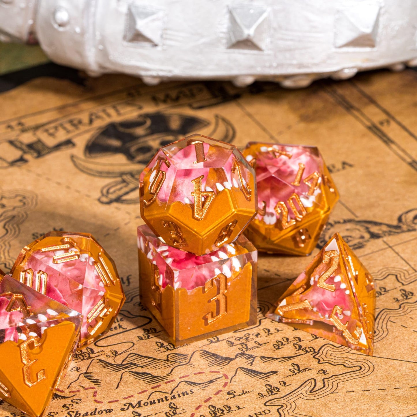 CRITALLIC Tooth Monster Dice Set – 7pc Handmade Sharp-Edge D&D Polyhedral Dice with Gift Box