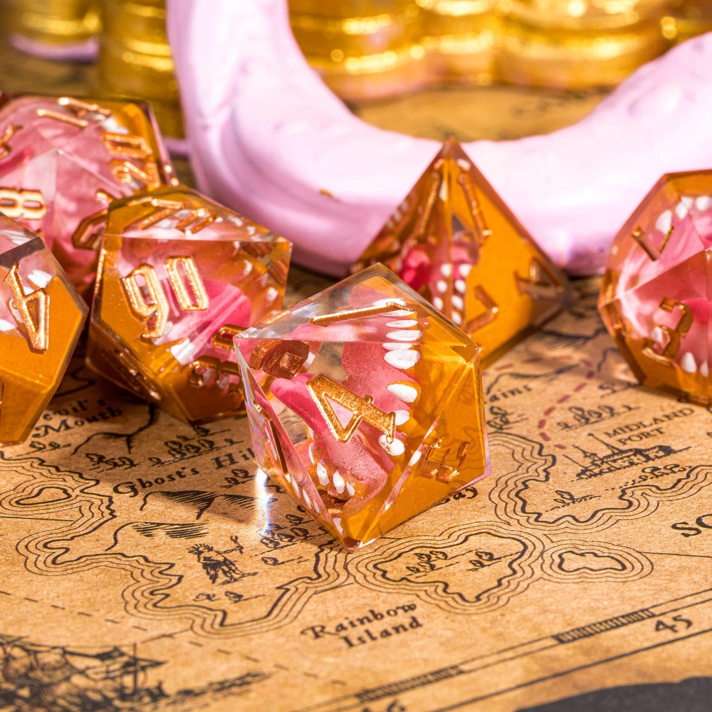 CRITALLIC Tooth Monster Dice Set – 7pc Handmade Sharp-Edge D&D Polyhedral Dice with Gift Box