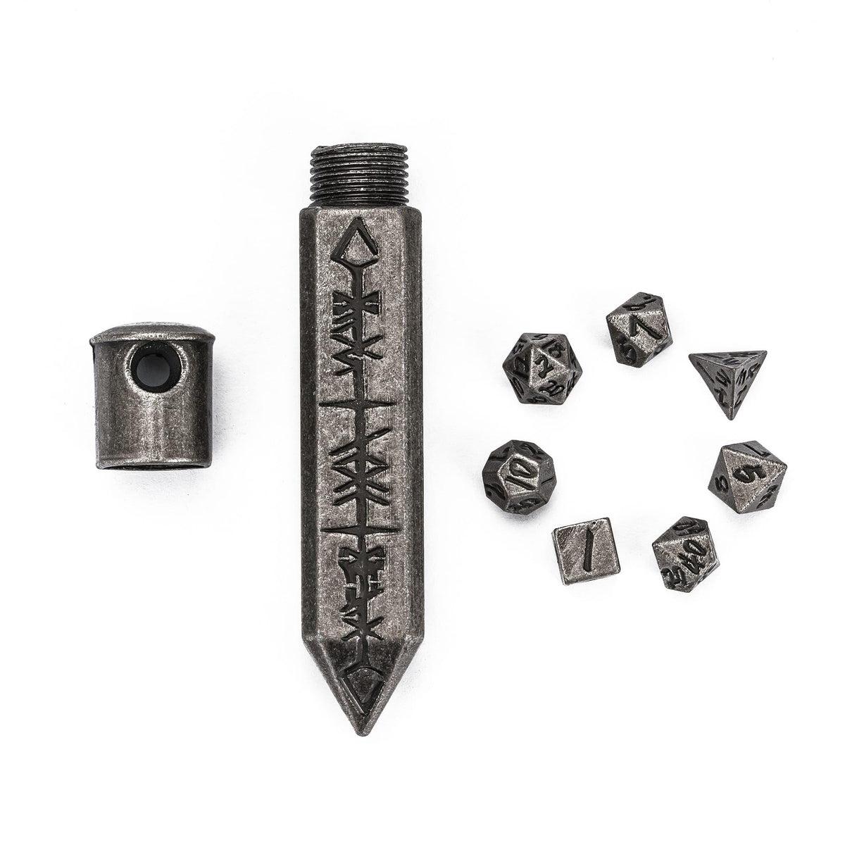 CRITALLIC Mini DND Dice Set with Rune Keychain Case – 7-Piece Metal Dice for D&D & TTRPGs