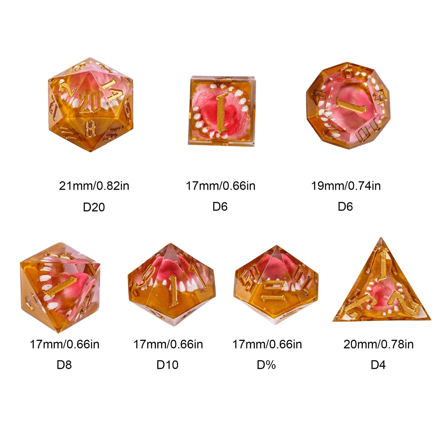 CRITALLIC Tooth Monster Dice Set – 7pc Handmade Sharp-Edge D&D Polyhedral Dice with Gift Box