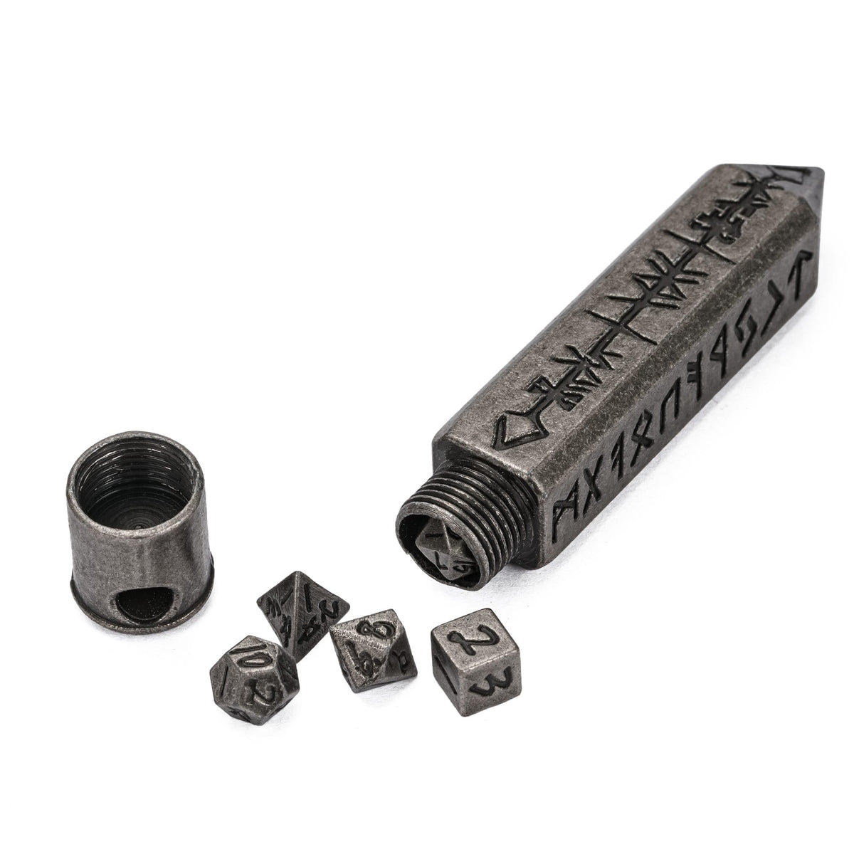 CRITALLIC Mini DND Dice Set with Rune Keychain Case – 7-Piece Metal Dice for D&D & TTRPGs