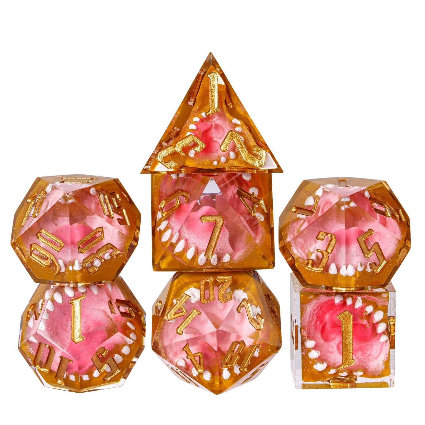 CRITALLIC Tooth Monster Dice Set – 7pc Handmade Sharp-Edge D&D Polyhedral Dice with Gift Box