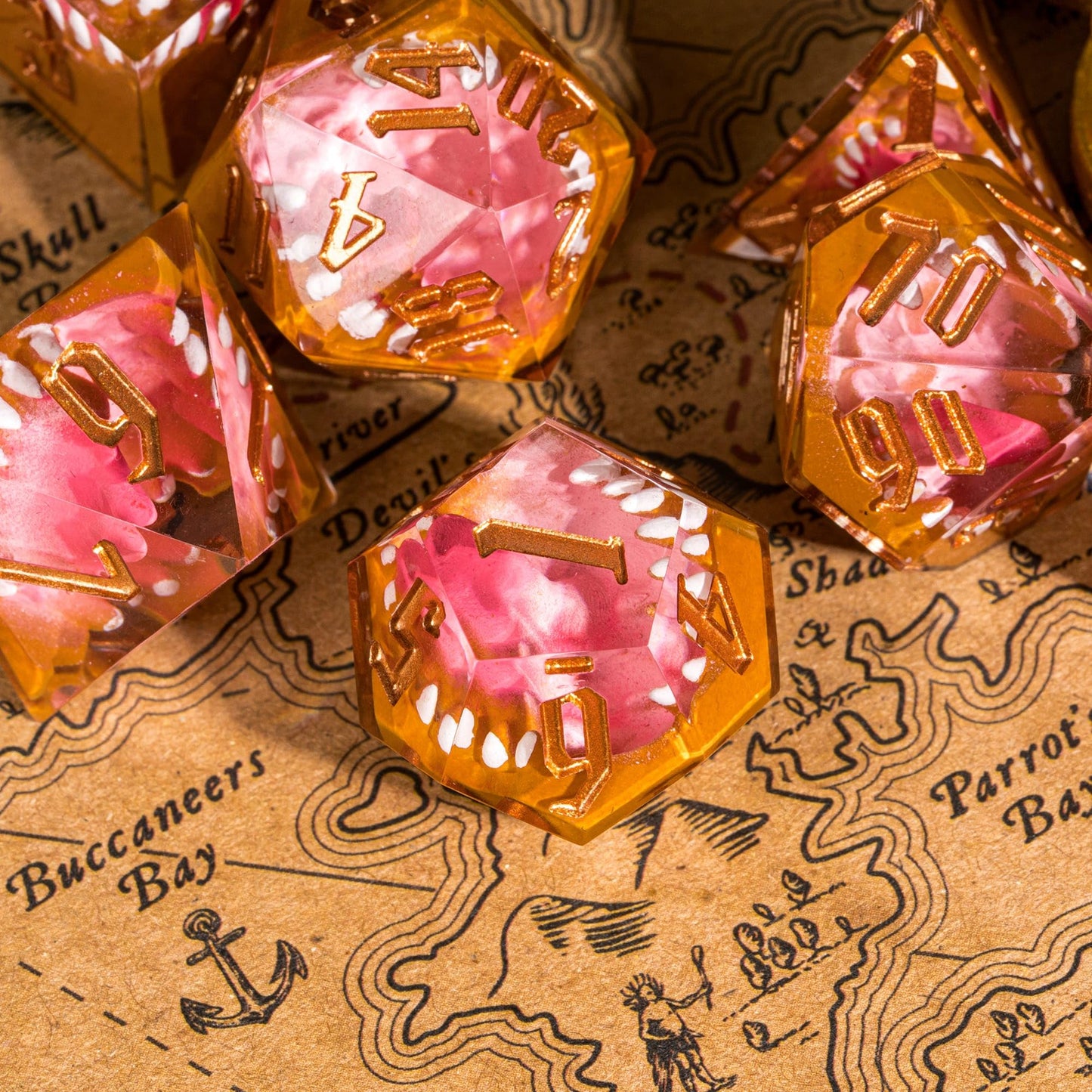 CRITALLIC Tooth Monster Dice Set – 7pc Handmade Sharp-Edge D&D Polyhedral Dice with Gift Box