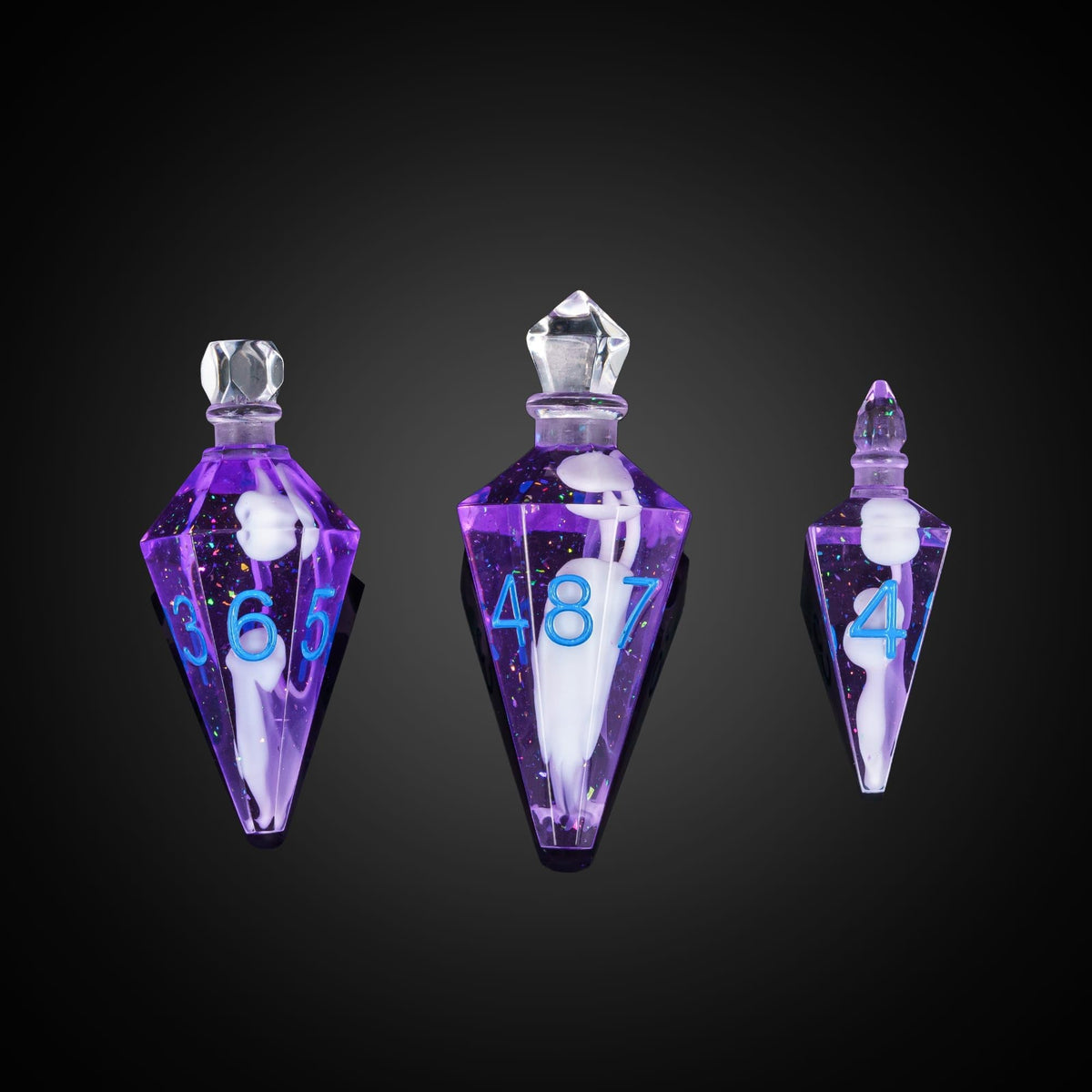 CRITALLIC 7PCS Potion DND Dice Set – Transparent Purple Bottle with White Smoke, Sharp Edge Polyhedral Dice for D&D & TTRPG