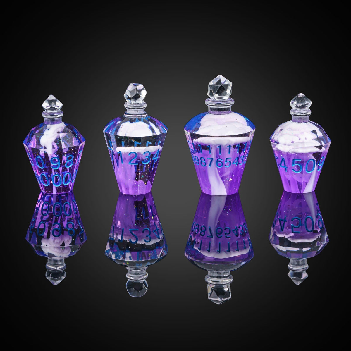 CRITALLIC 7PCS Potion DND Dice Set – Transparent Purple Bottle with White Smoke, Sharp Edge Polyhedral Dice for D&D & TTRPG
