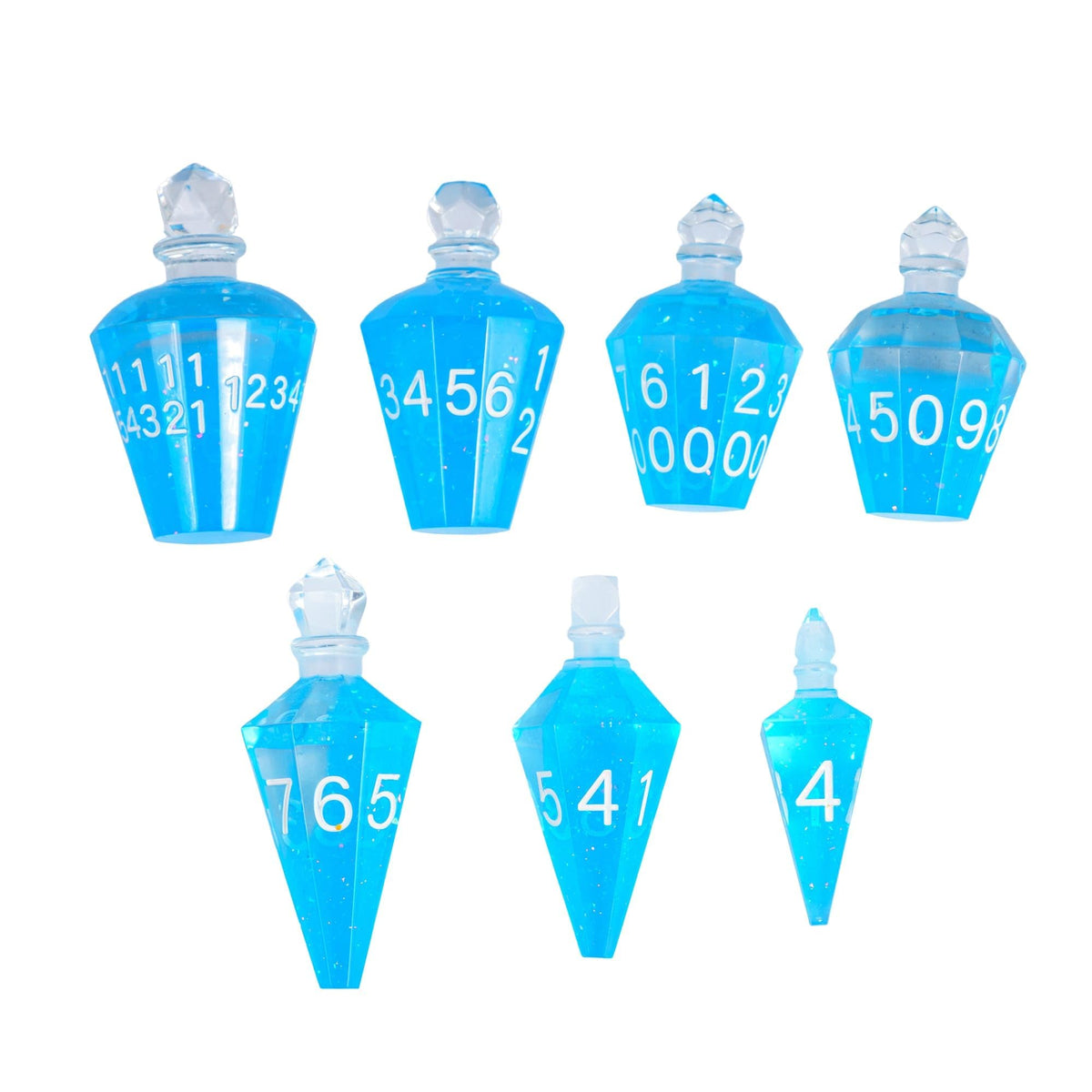 CRITALLIC 7-Piece Potion DND Dice Set — Transparent Blue Bottle Polyhedral Dice for D&D & TTRPGs
