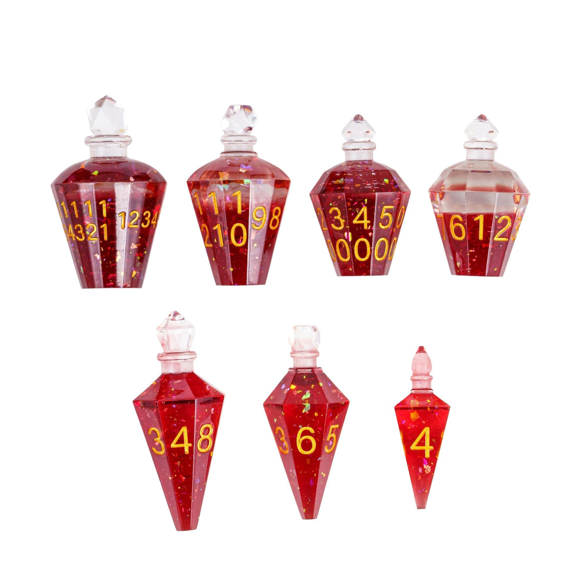 CRITALLIC 7PCS Potion DND Dice Set – Transparent Red Sharp-Edge Polyhedral Dice