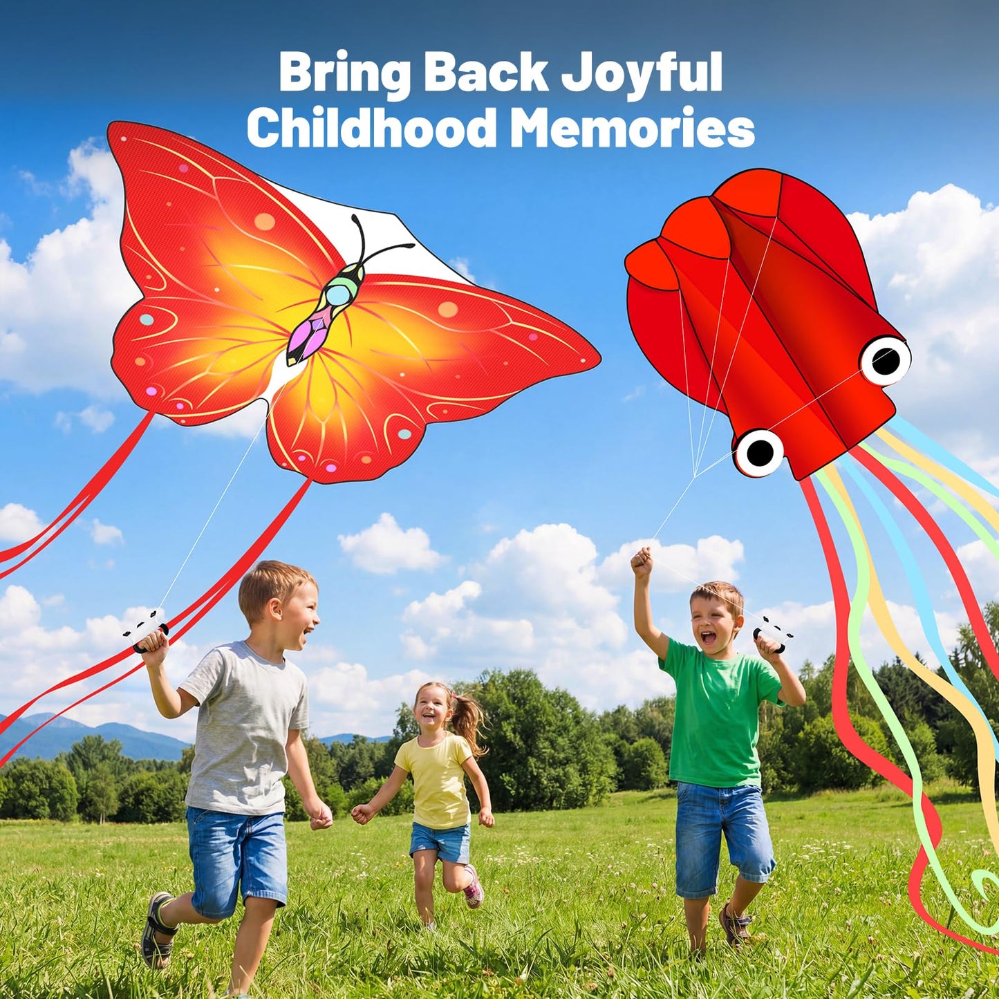 Crogift 3 Pack Large Kites - Delta, Butterfly & Red Octopus for All Ages