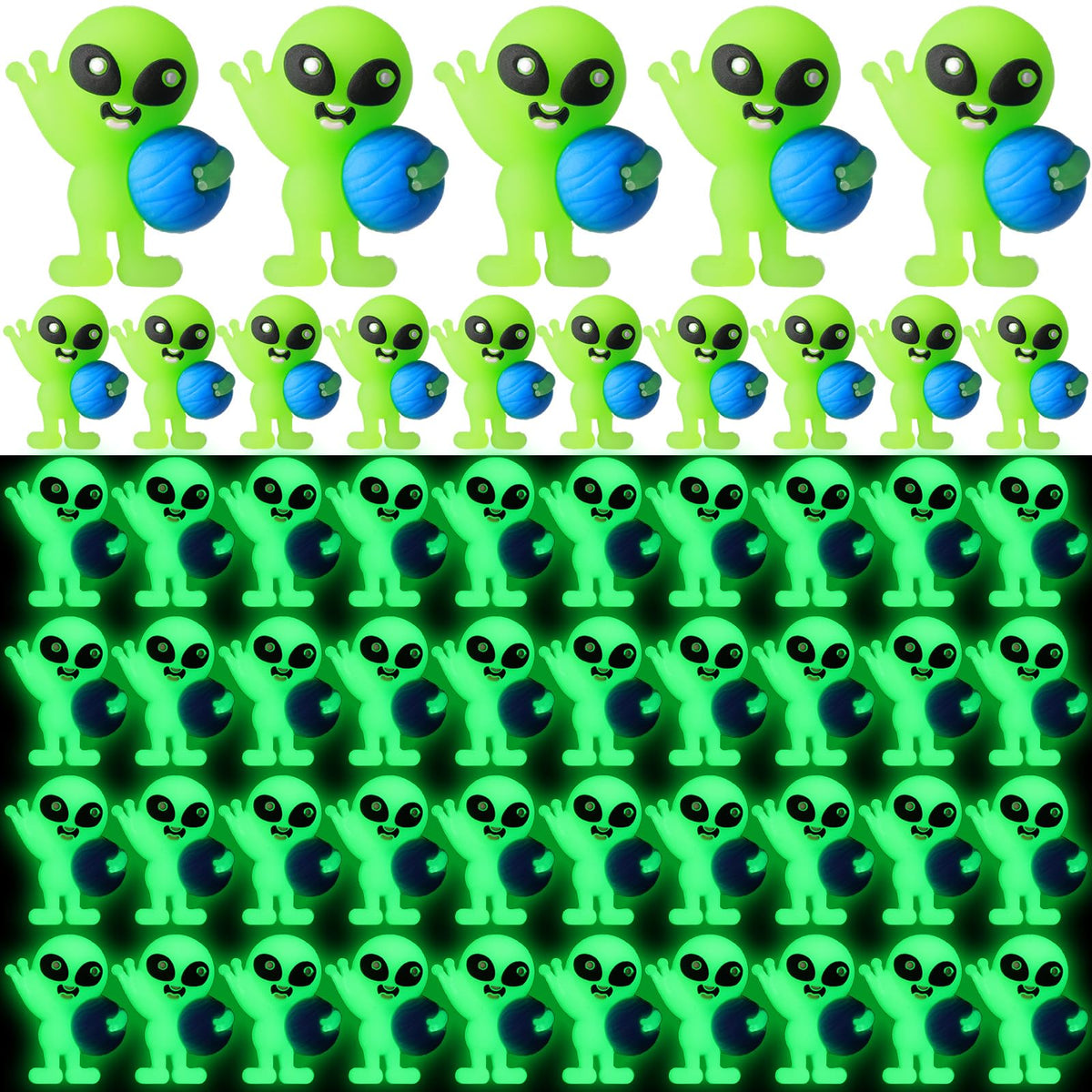 CroBlissful 25 Pcs Glow-in-the-Dark Mini Alien Figures – Luminous Space Party Favors & Fillers