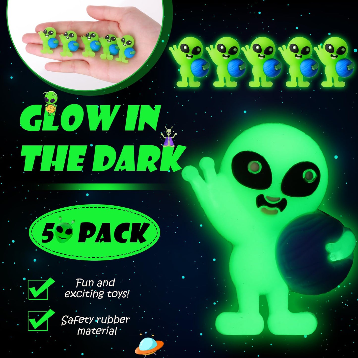 CroBlissful 25 Pcs Glow-in-the-Dark Mini Alien Figures – Luminous Space Party Favors & Fillers