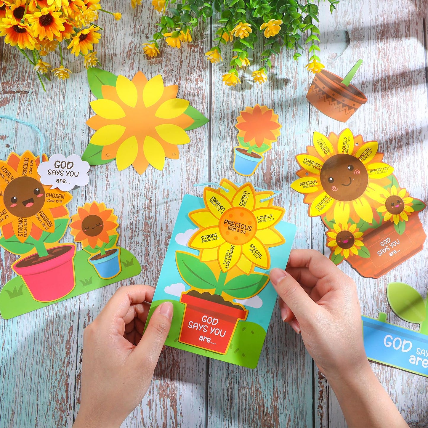 CroBlissful 24 Pcs Sunday School Sunflower Craft Kit – God Says You Are DIY Activities for VBS, Easter & Classroom