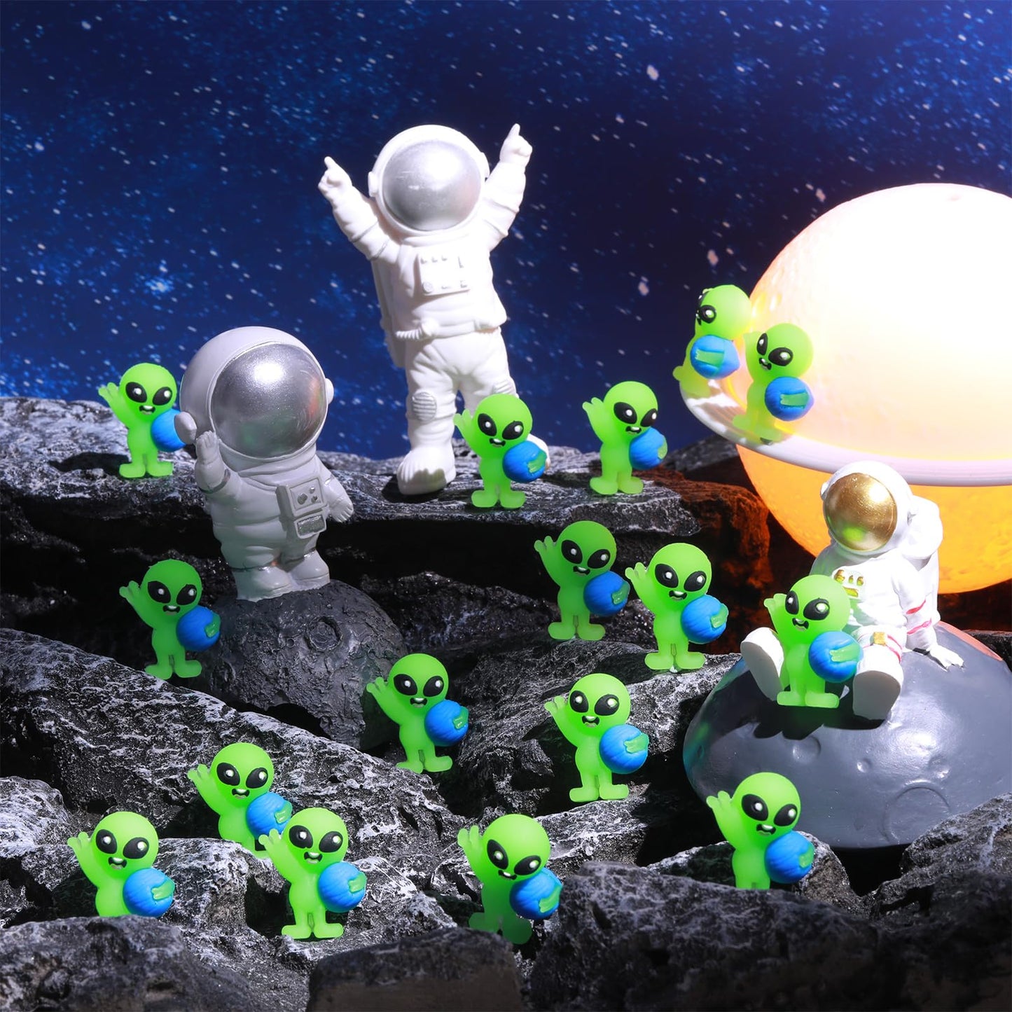 CroBlissful 25 Pcs Glow-in-the-Dark Mini Alien Figures – Luminous Space Party Favors & Fillers