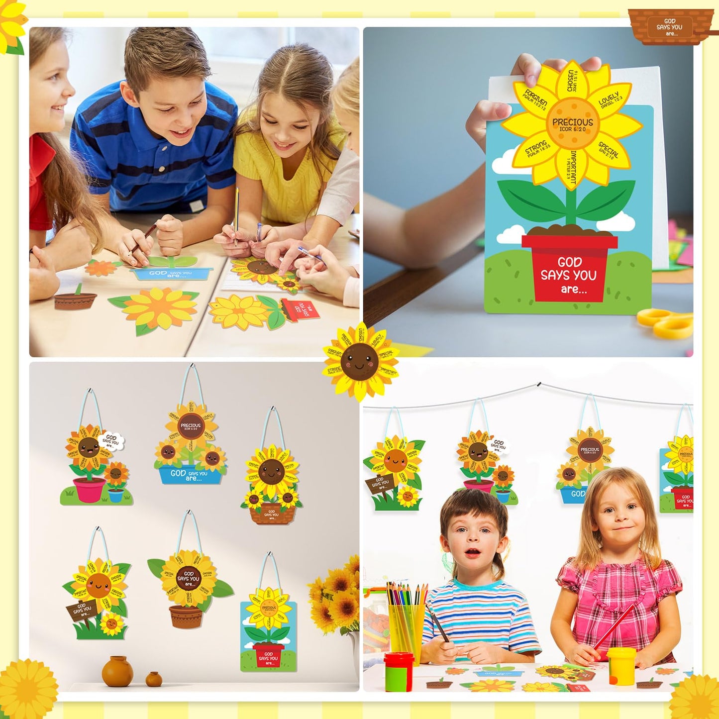 CroBlissful 24 Pcs Sunday School Sunflower Craft Kit – God Says You Are DIY Activities for VBS, Easter & Classroom