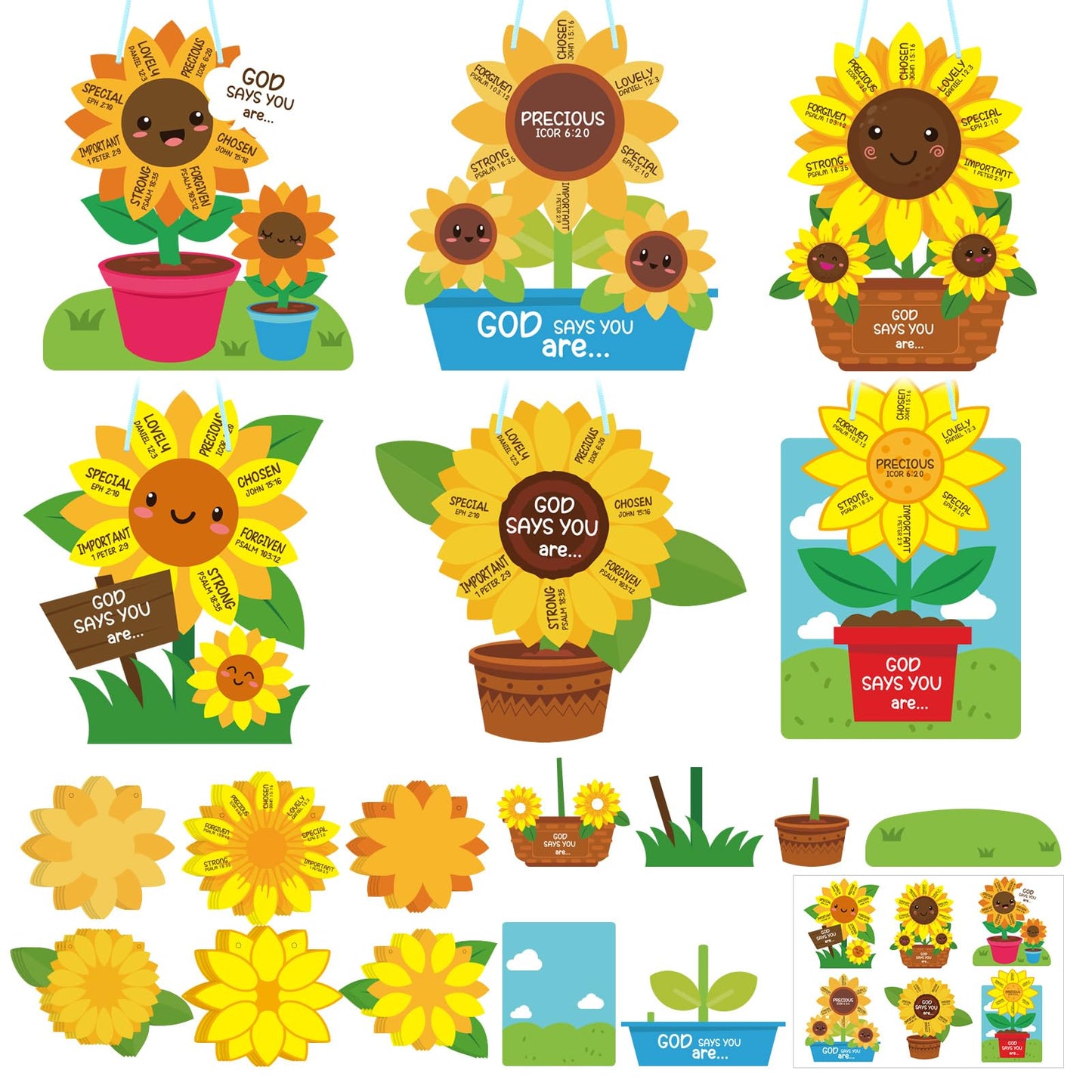 CroBlissful 24 Pcs Sunday School Sunflower Craft Kit – God Says You Are DIY Activities for VBS, Easter & Classroom