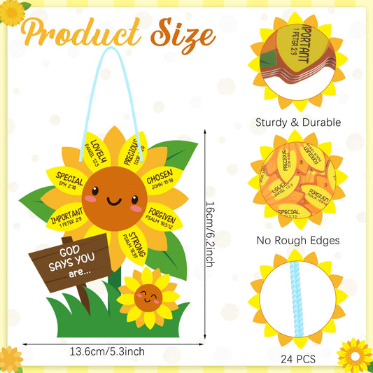 CroBlissful 24 Pcs Sunday School Sunflower Craft Kit – God Says You Are DIY Activities for VBS, Easter & Classroom