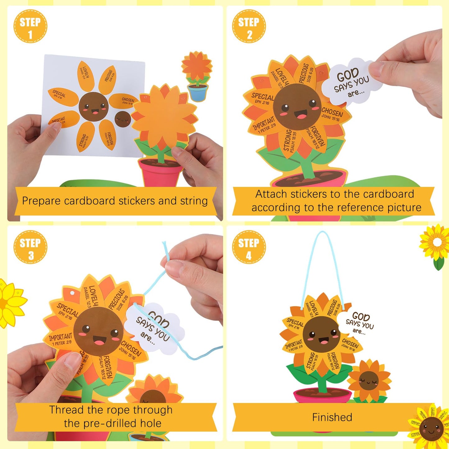 CroBlissful 24 Pcs Sunday School Sunflower Craft Kit – God Says You Are DIY Activities for VBS, Easter & Classroom