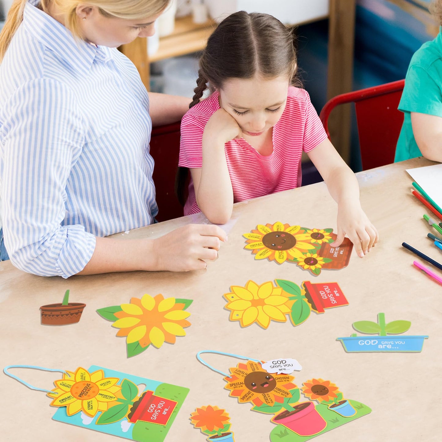 CroBlissful 24 Pcs Sunday School Sunflower Craft Kit – God Says You Are DIY Activities for VBS, Easter & Classroom