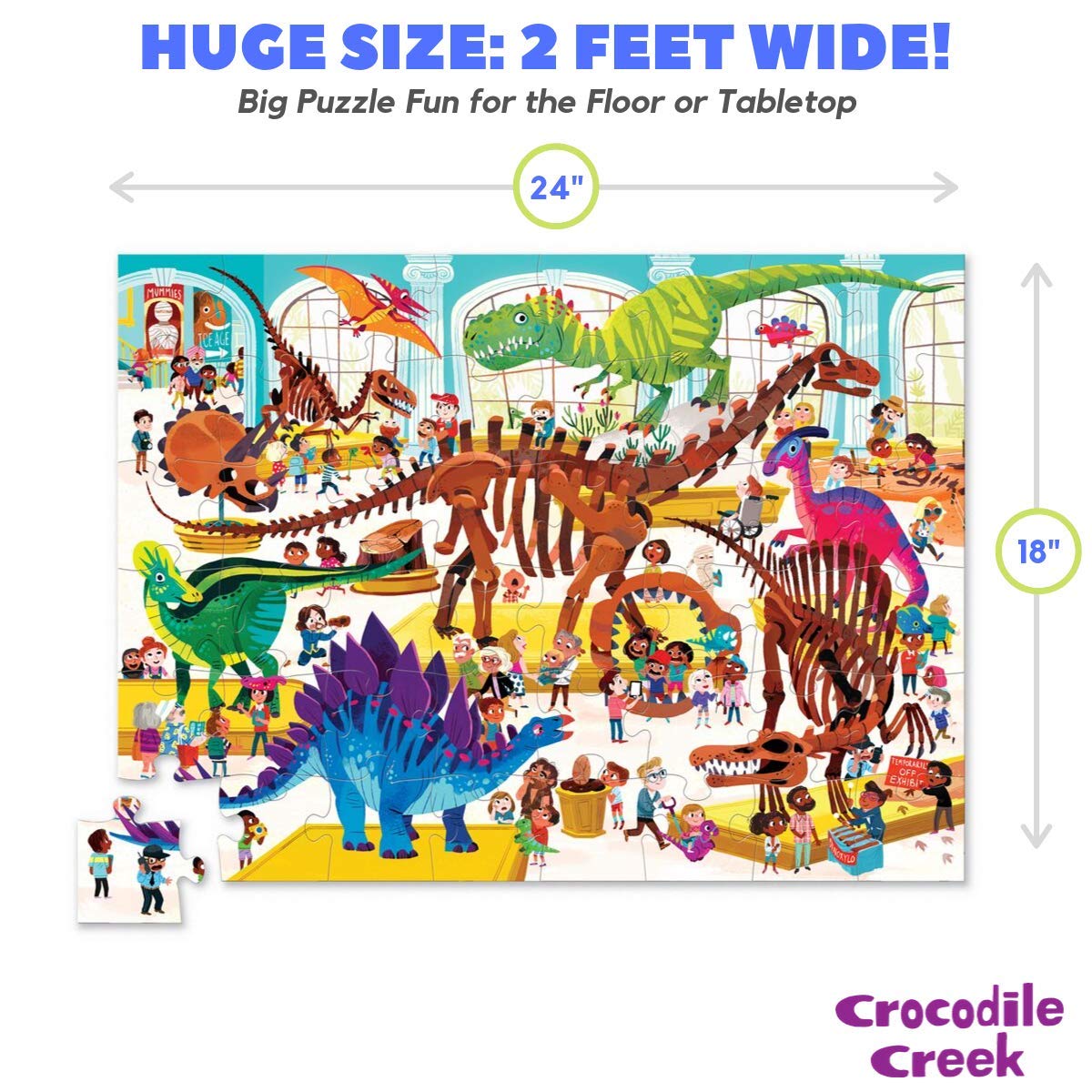 Crocodile Creek Above + Below 48-Piece Floor Puzzle – Day at The Dinosaur Museum, 18x24 Finished