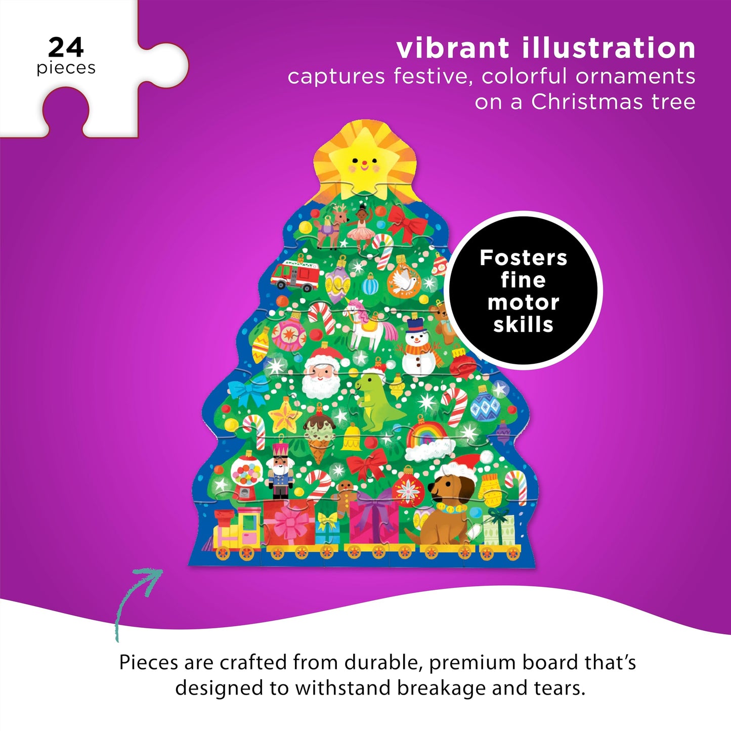 Crocodile Creek 24-Piece Christmas Tree Puzzle | Large Kids Floor Puzzle 20" x 16"