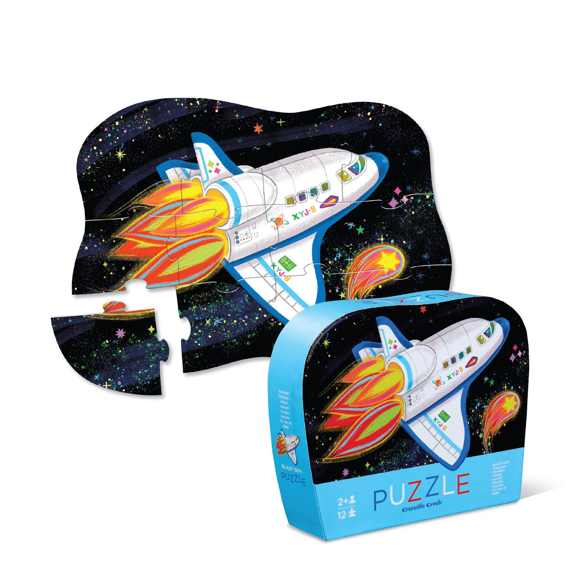 Crocodile Creek 12-Piece Mini Jigsaw Puzzle – Blast Off Floor Puzzle for Kids 2–4 and Up