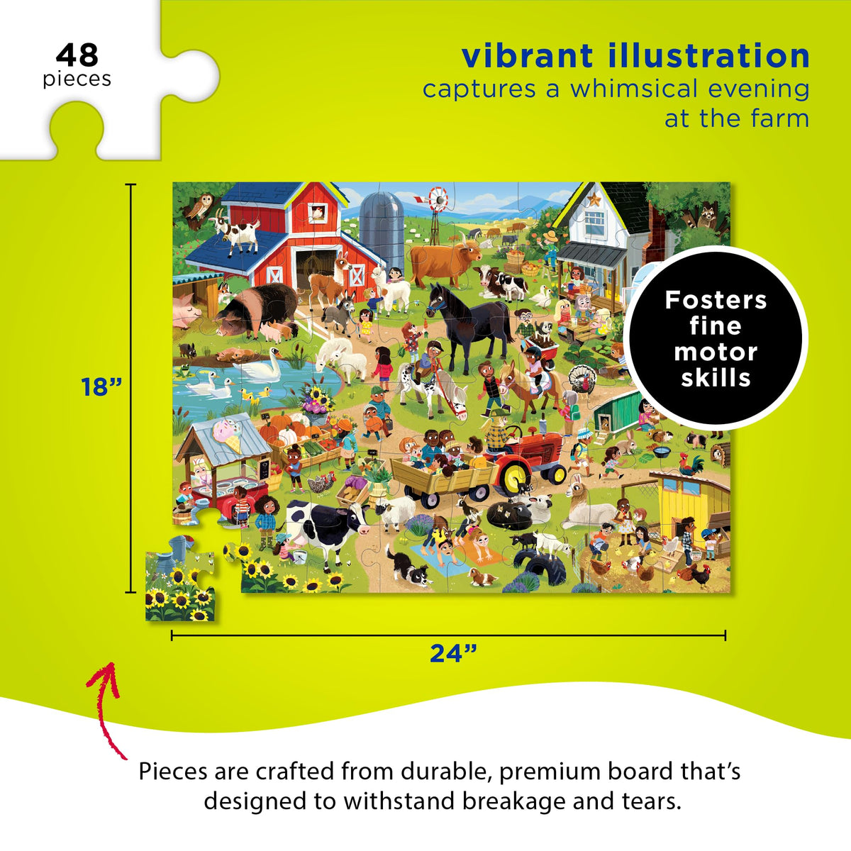 Crocodile Creek Day at The Farm 48-Piece Floor Puzzle – Eco-Friendly & Storage Box